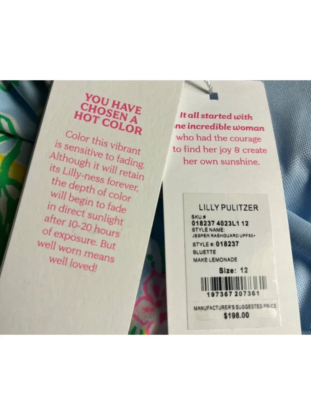 Lilly Pulitzer NWT Jesper Rashguard Swimsuit 12 Bluette Make Lemonade Print UPF
